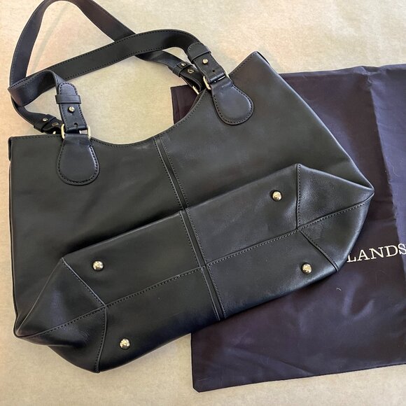 Lands End Navy Leather Tote Bag/Purse, NWOT - Picture 1 of 4